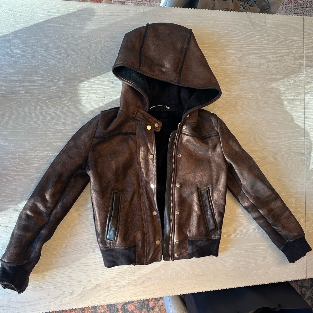 Dolce & Gabbana vintage leather shearling hooded bomber jacket